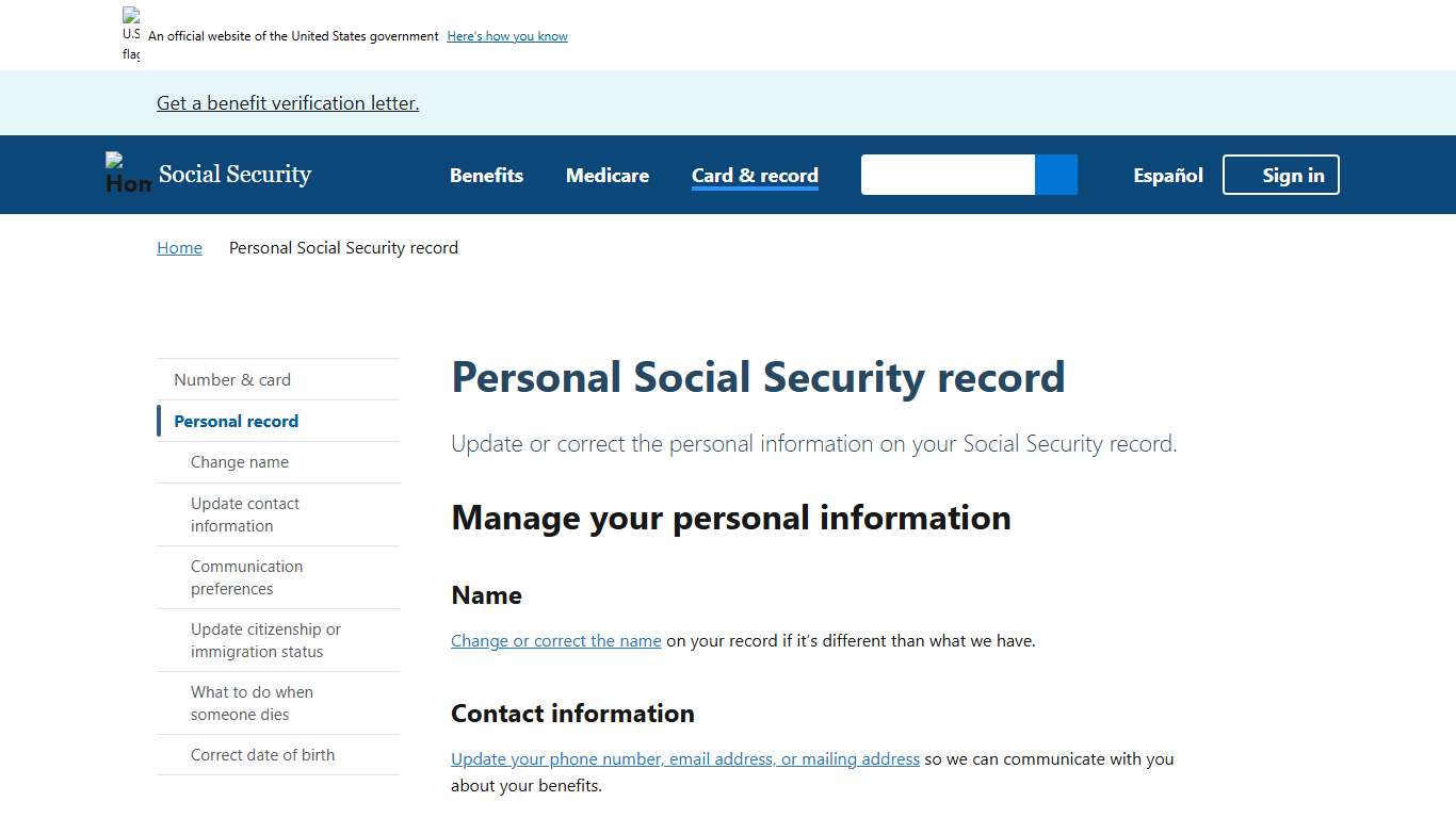 Personal Social Security record | SSA